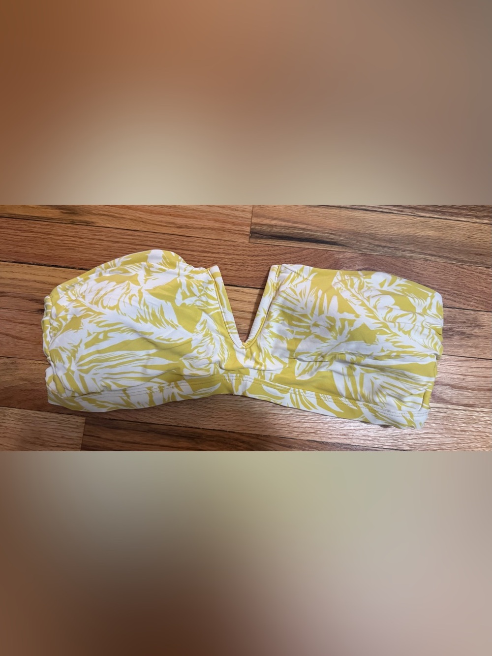 Catalina Yellow and White Tropical Print Bandeau Bikini Top